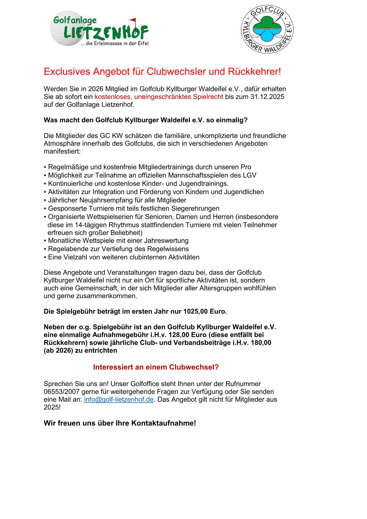 Exclusives Angebot für Clubwechsler und Rückkehrer24.09. 1 1