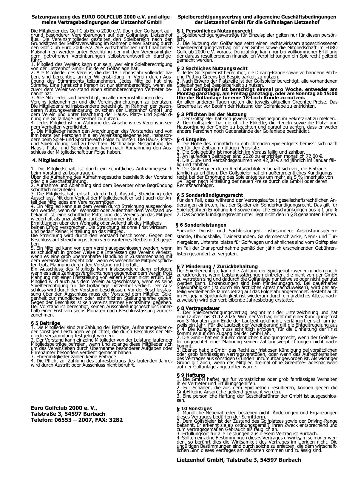 EURO Spielberechtigungsvertrag Gunstig Golfen Neu . 2025 2
